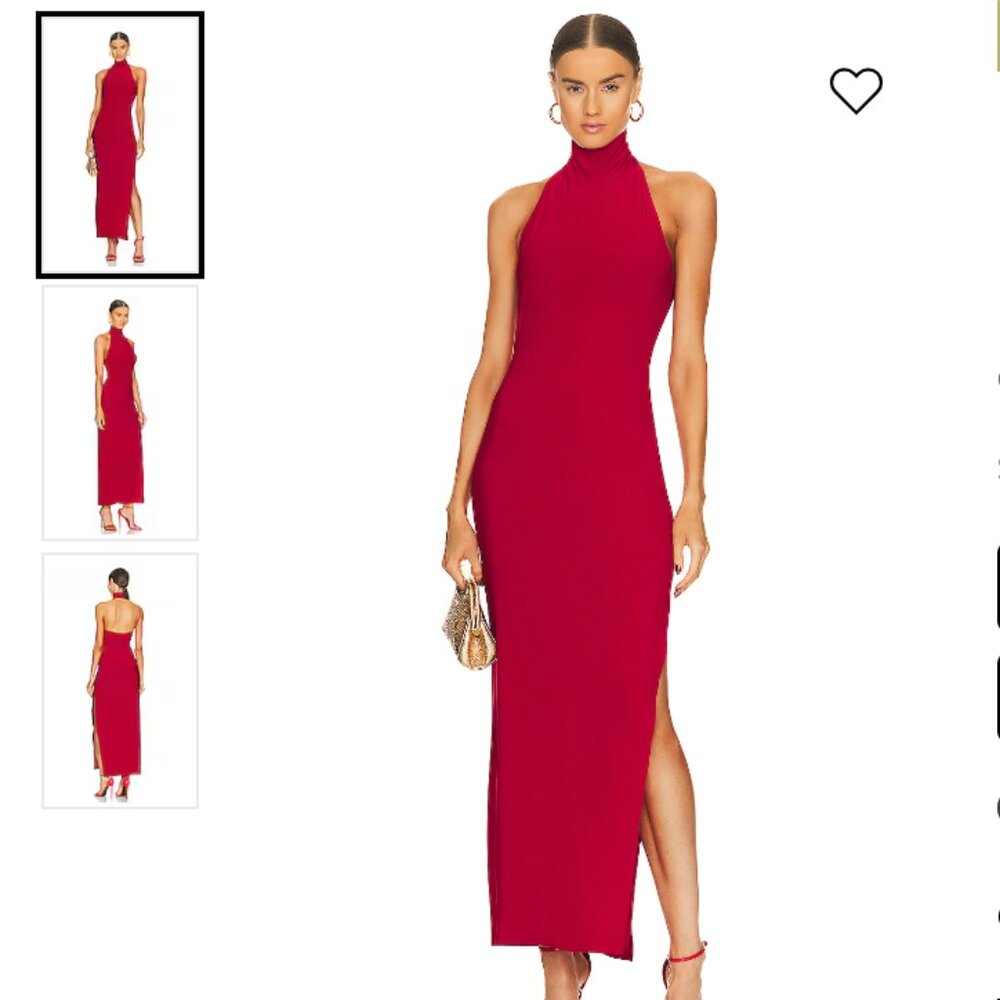 Norma Kamali Halter Turtleneck Side Slit Gown in Red - XS